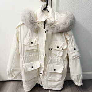 Korean brand parka down jacket, huge fur collar - new with tags